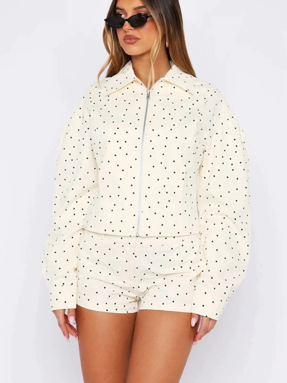 White Fox Polka Dot Jacket & Shorts Set Size XS